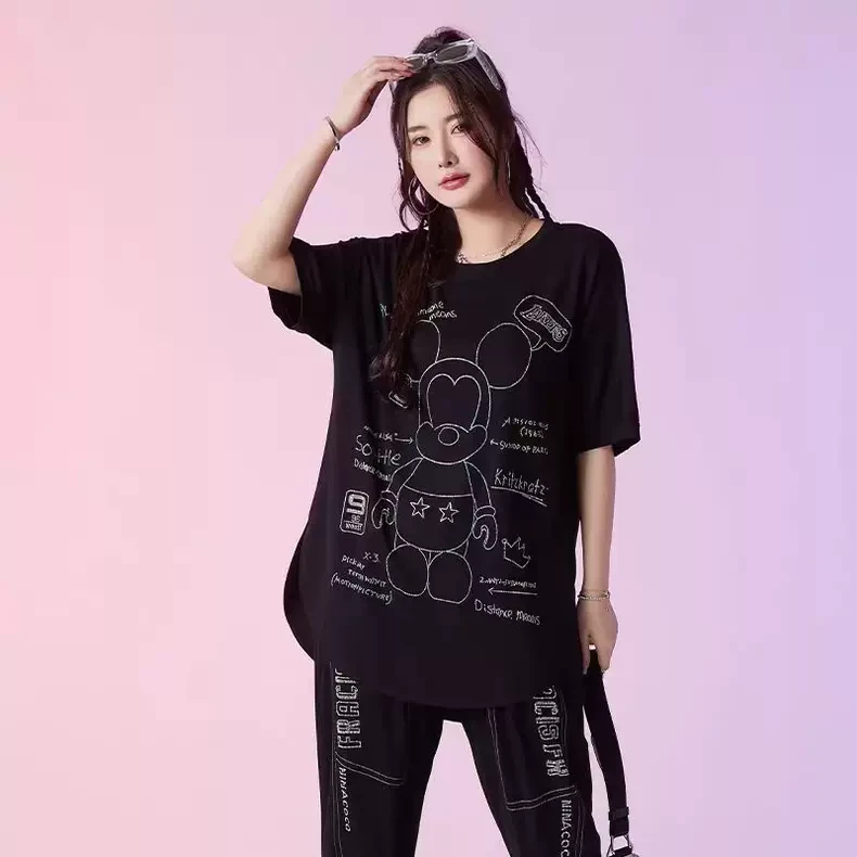 大码胖mm夏新款烫钻宽松显瘦上衣1132