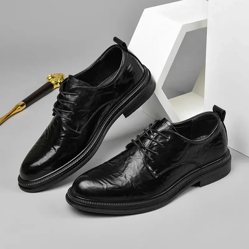 皮鞋男2025新款夏季透气英伦商务正装潮流百搭男士软底软皮休闲鞋