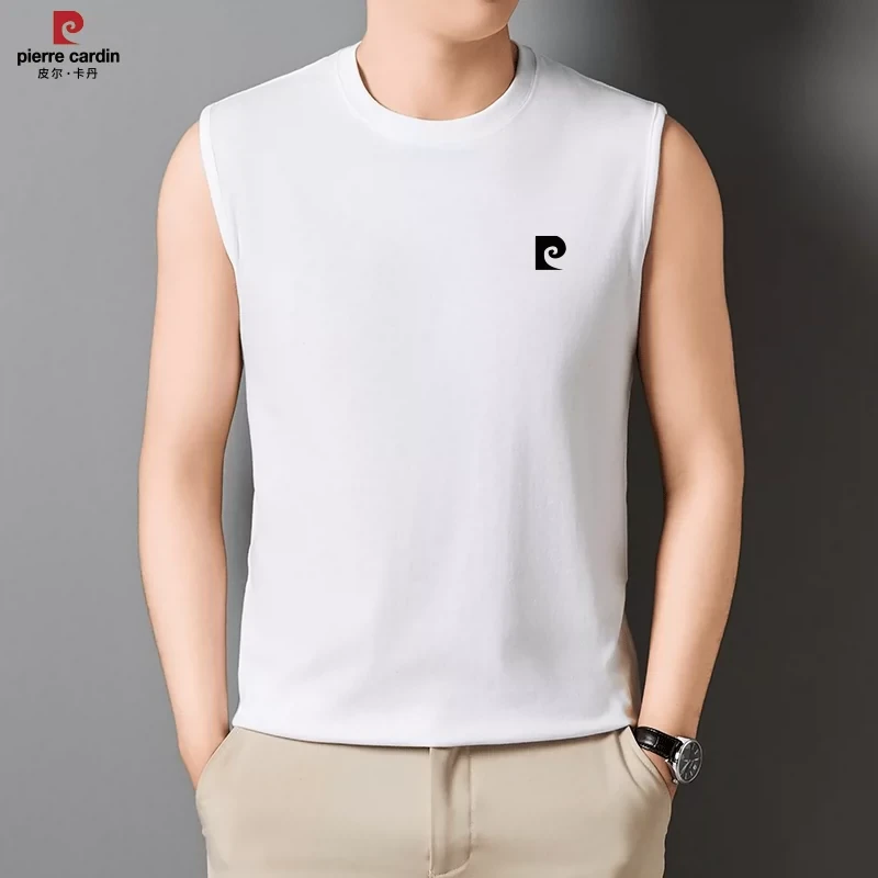 皮尔卡丹男士汗背心夏季新款圆领透气无袖打底衫纯棉休闲坎肩T恤
