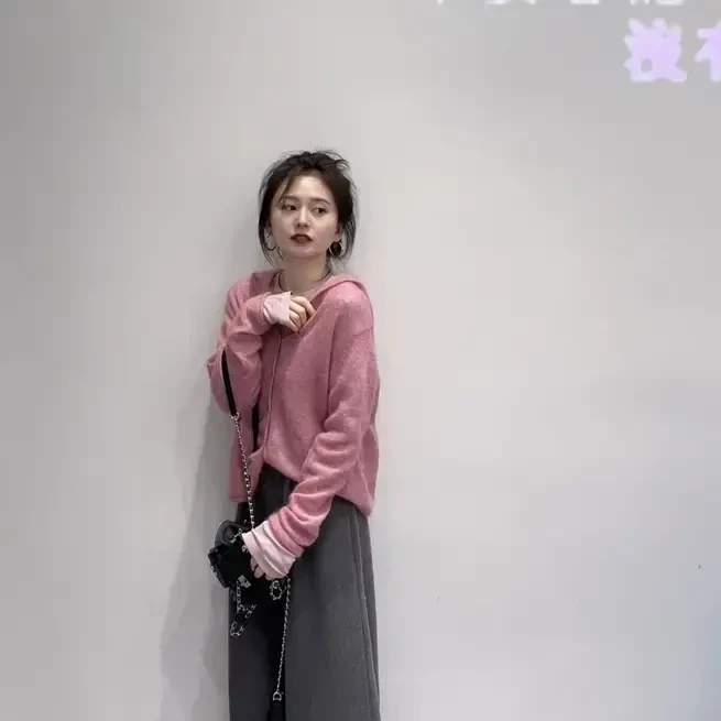 秋季韩系温柔风连帽针织开衫减龄软糯上衣气质休闲裤潮流休闲服