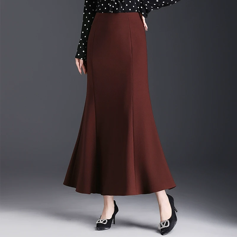 红色鱼尾裙女2025年新款春季通勤高腰显瘦气质长款长裙包臀半身裙