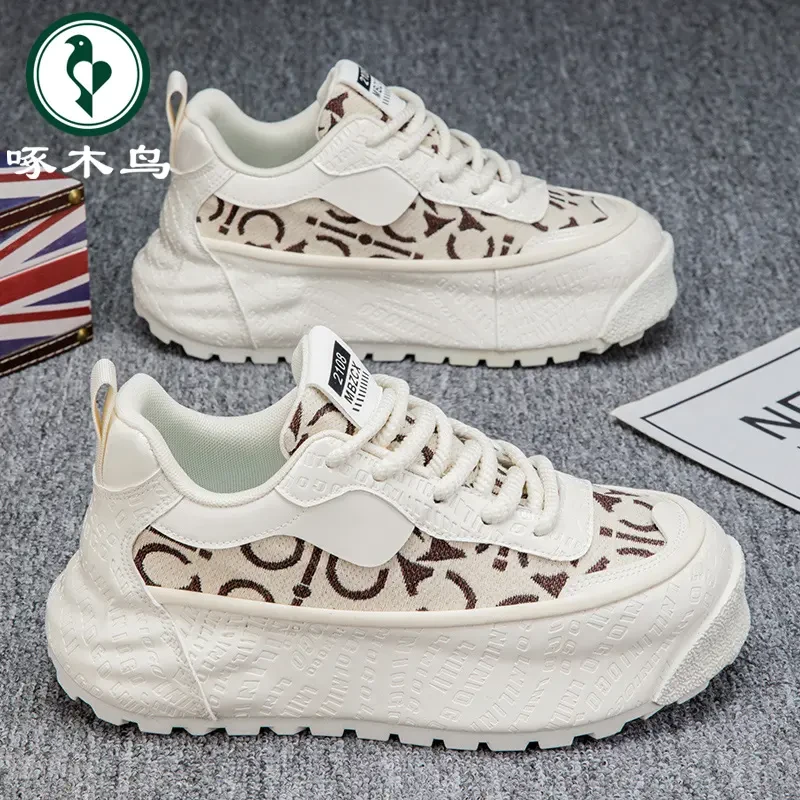 啄木鸟男鞋新款厚底高帮休闲阿甘鞋男士透气跑步老爹鞋时尚运动鞋