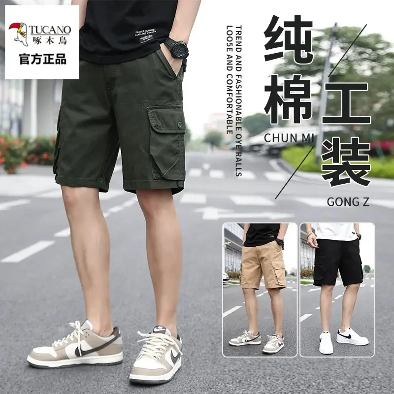 啄木鸟潮牌纯棉短裤男士夏季宽松休闲百搭舒适透气工装五分男裤子