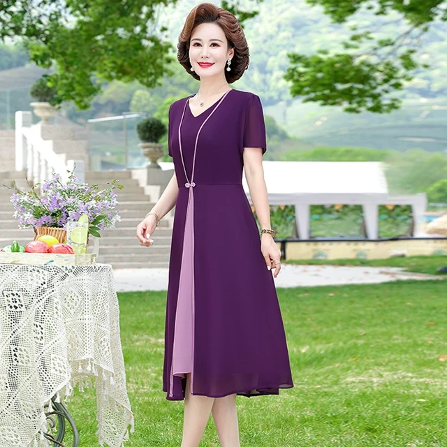 2025新款妈妈夏装短袖连衣裙高贵50岁阔太太长裙中老年女雪纺裙子