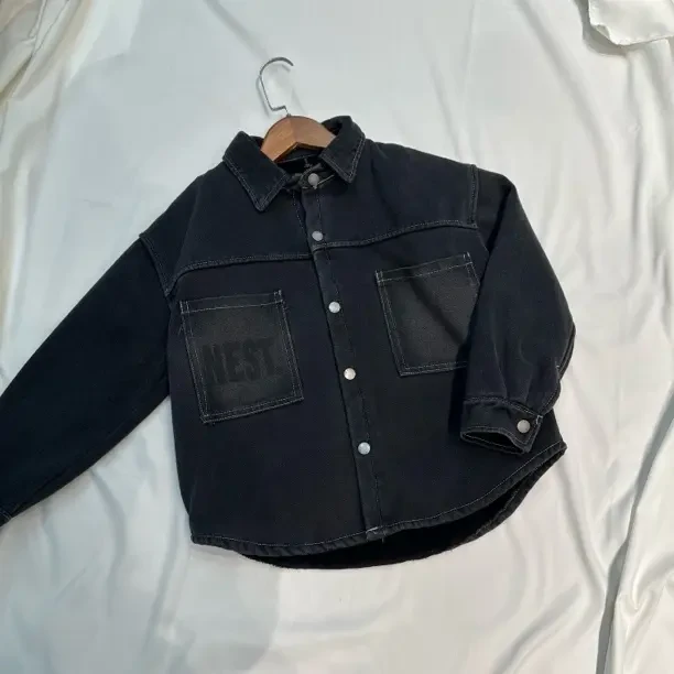 男童夹棉百搭加厚牛仔衬衫洋气秋冬新款外套