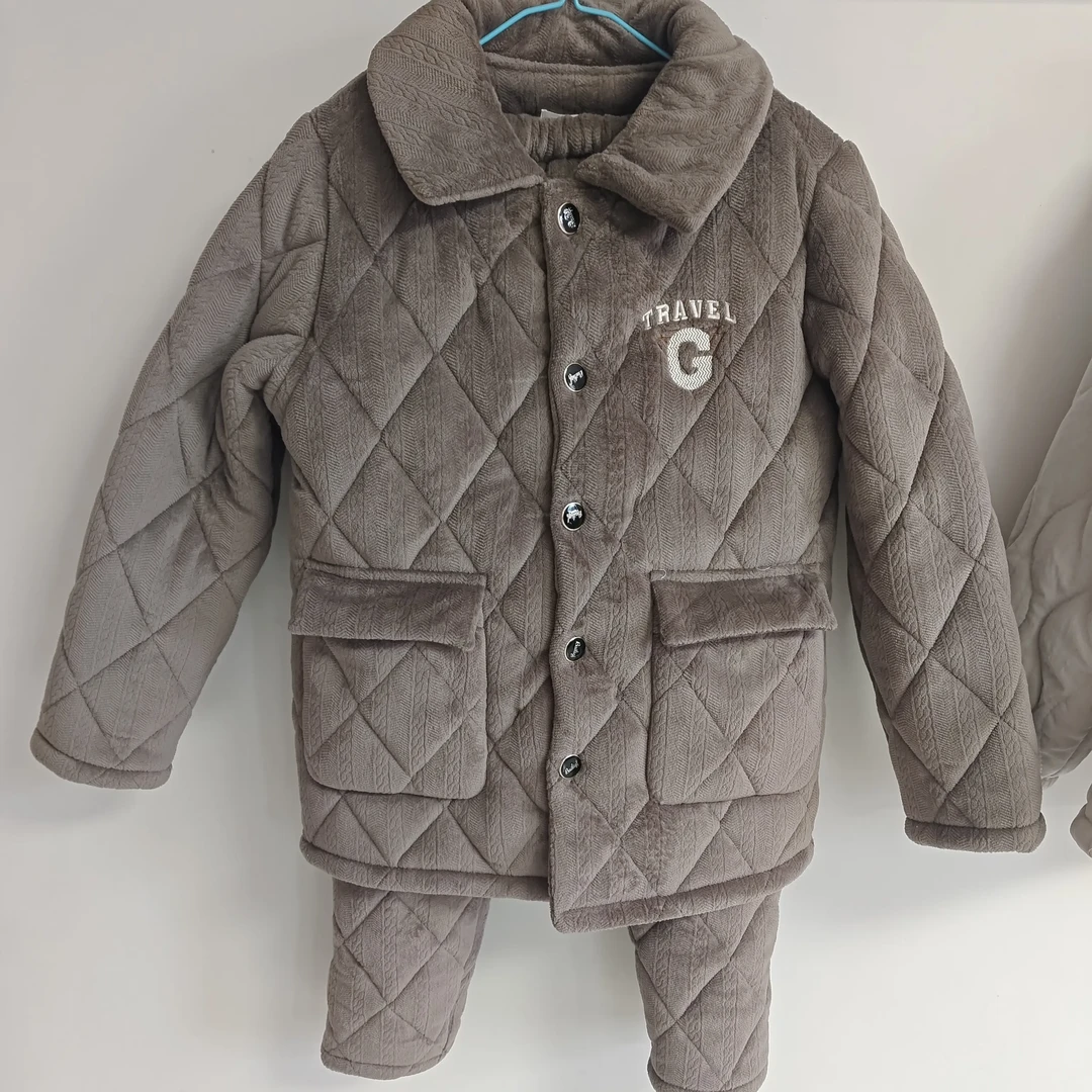 加厚三层夹棉加绒冬季男士连帽法兰绒保暖家居服套装