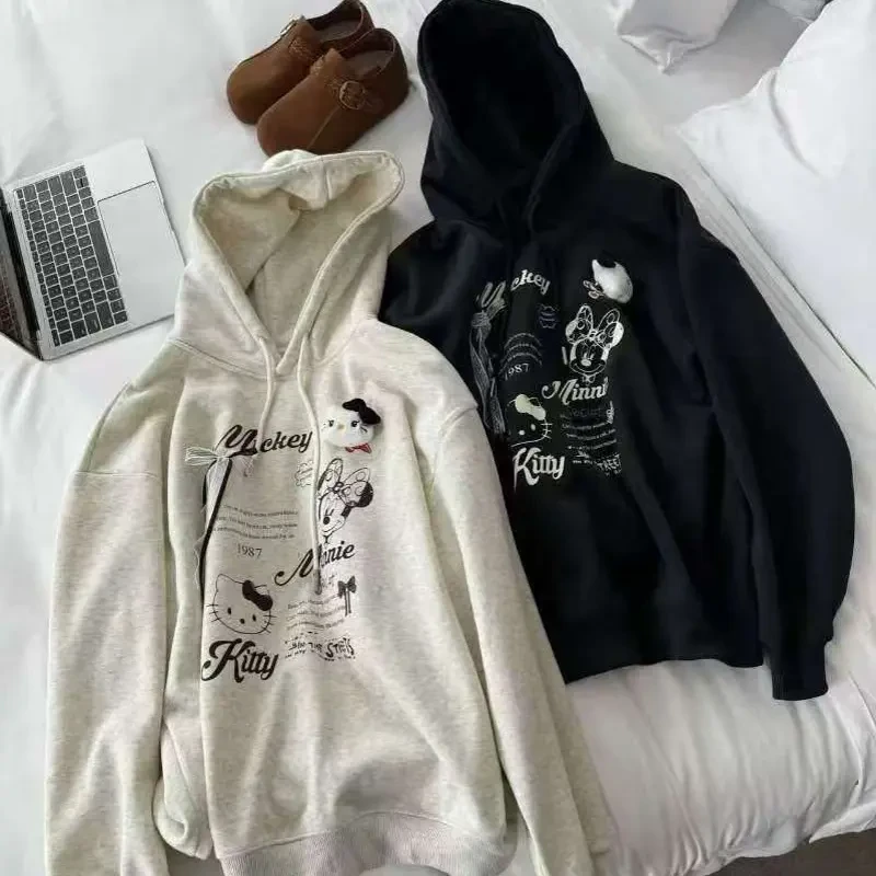 找大西*25冬✔81283韩系蝴蝶印花加绒宽松慵懒风连帽卫衣外套