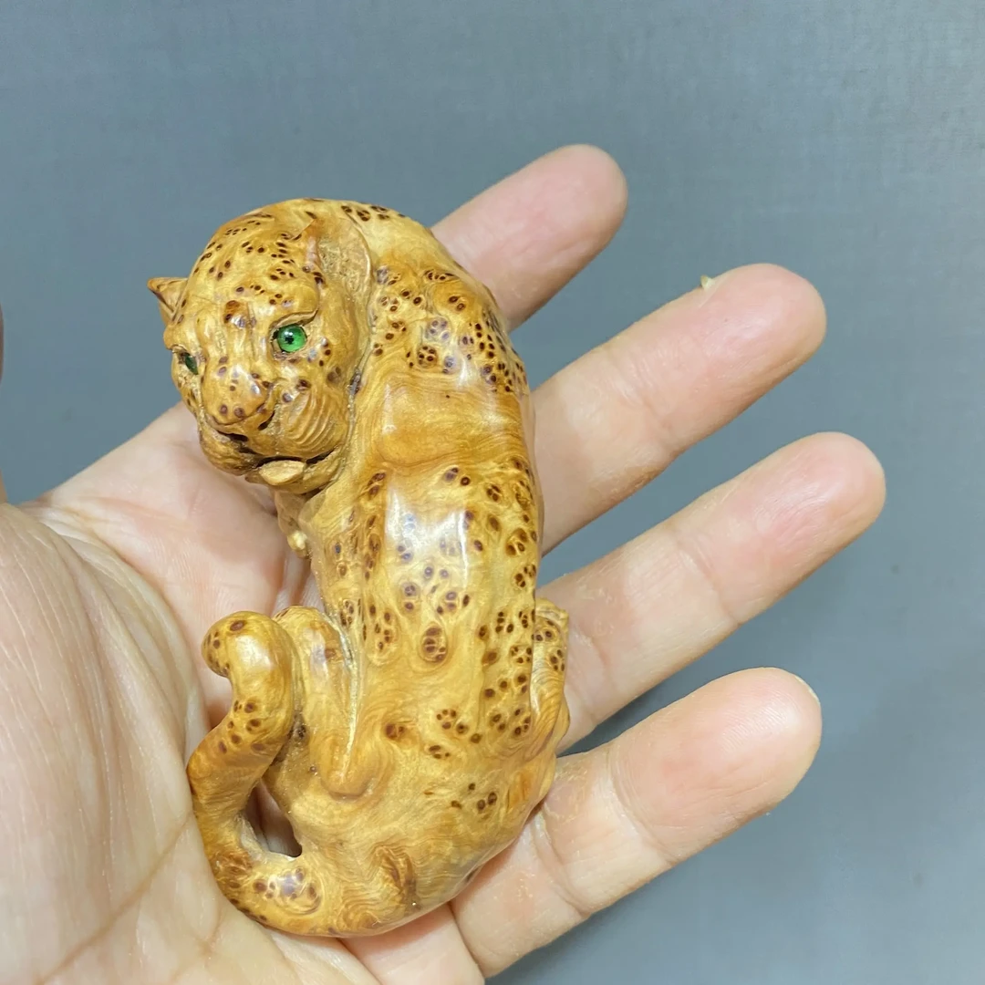 瘤疤料豹子摆件文玩精雕木雕手工
