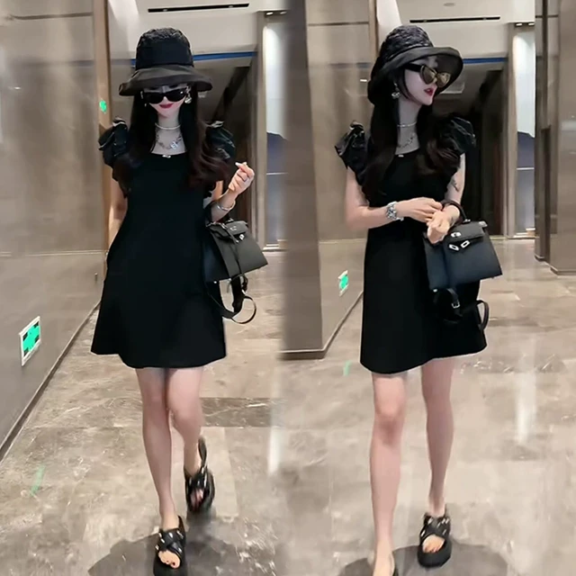 气质轻奢时尚高级感连衣裙女夏季新款黑色赫本风显瘦遮肉百搭短裙