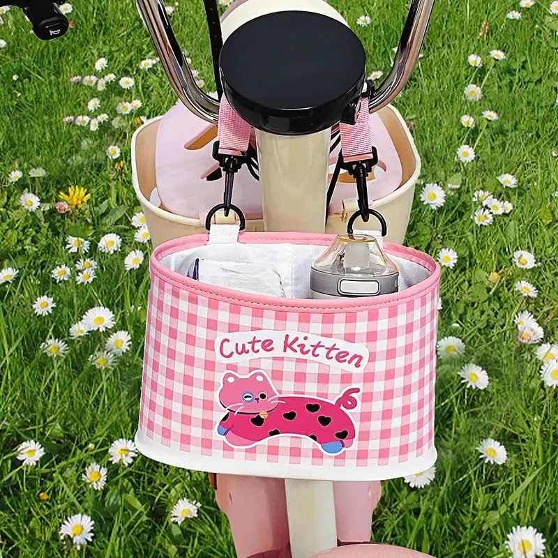 电动车前置物兜挂包可爱卡通电瓶车水杯纸巾手机收纳挂袋