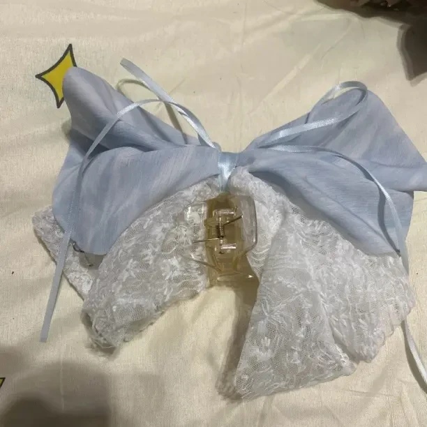 蕾丝蝴蝶结超长飘带后脑勺弹簧夹发饰