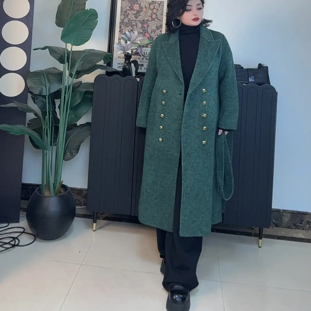 秋冬新款高级感加长款双排扣大衣