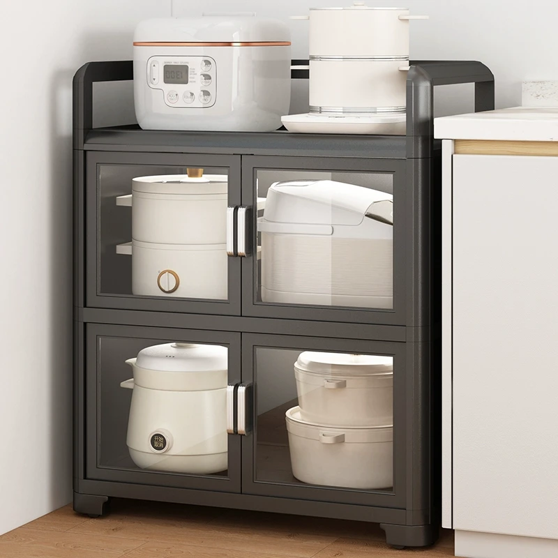 厨房置物架落地多层橱柜家用锅碗收纳柜带门多功能餐边柜子储物柜