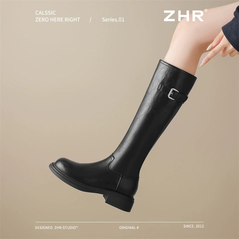 ZHR则则长筒靴女加绒24新款软底瘦瘦靴百搭骑士靴黑色高筒长靴子