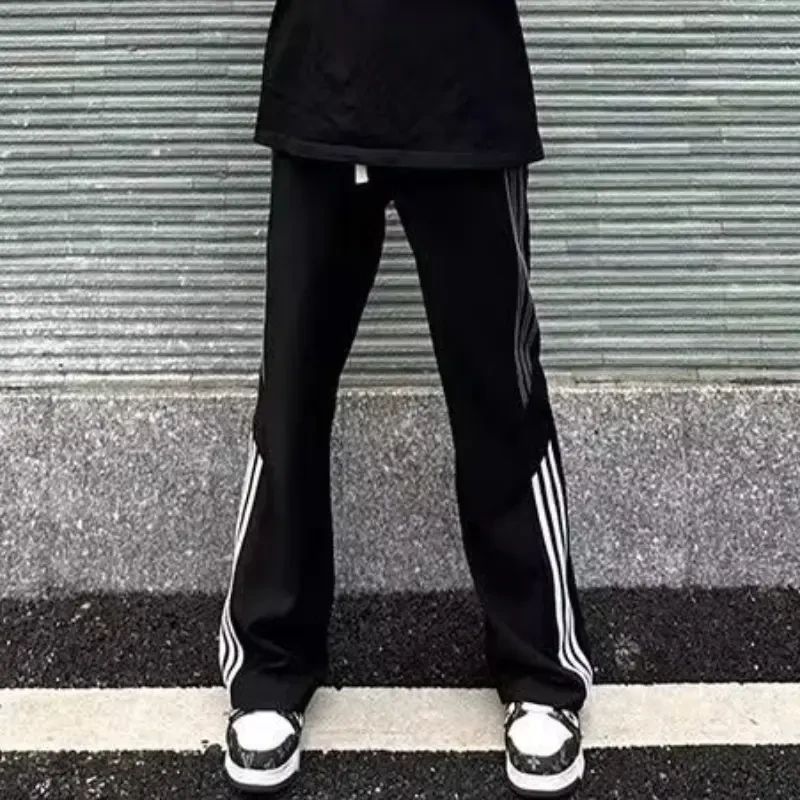 三条杠条纹运动卫裤传奇商行裤子男生春季宽松垂感直筒休闲潮侧边