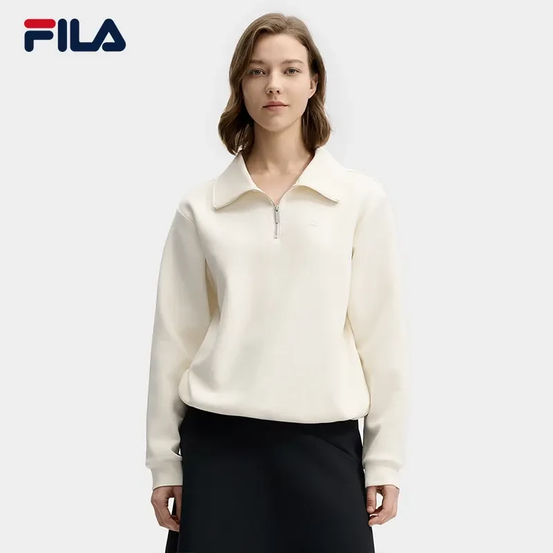 Fila/斐乐春季新款女士翻领长袖运动时尚休闲宽松卫衣F11W513207F