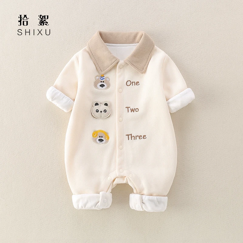 婴儿衣服春装可爱套装卡通连体衣男宝宝超萌双层哈衣春秋外出抱衣