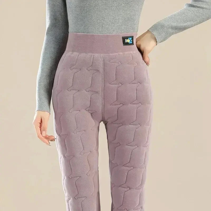 内穿校服神器冬季新款加绒加厚妈妈保暖打底高腰绣花高弹棉裤女