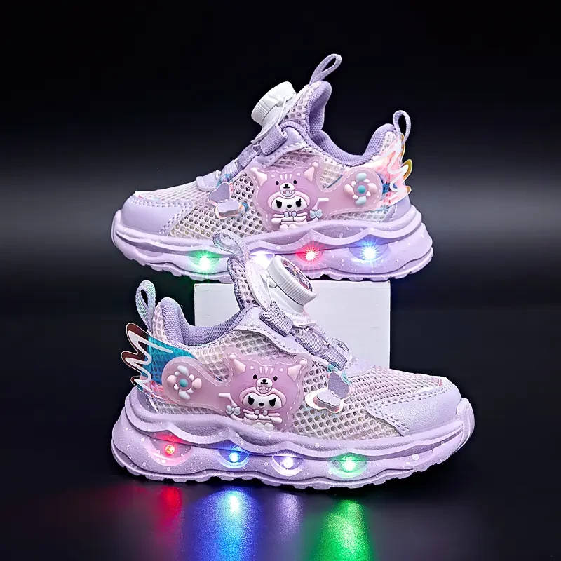 库洛米女童亮灯运动鞋春季新款透气网面跑步鞋中小童轻便公主鞋