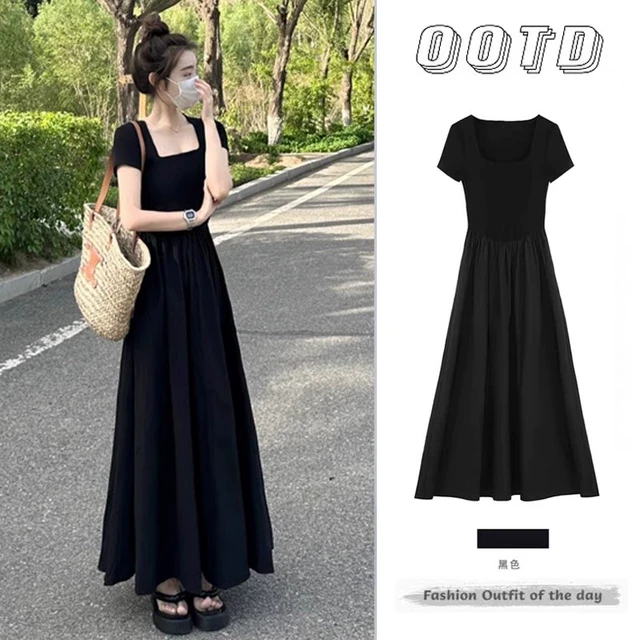 黑色连衣裙子女2025新款夏季法式赫本风小黑裙收腰显瘦高级感长裙