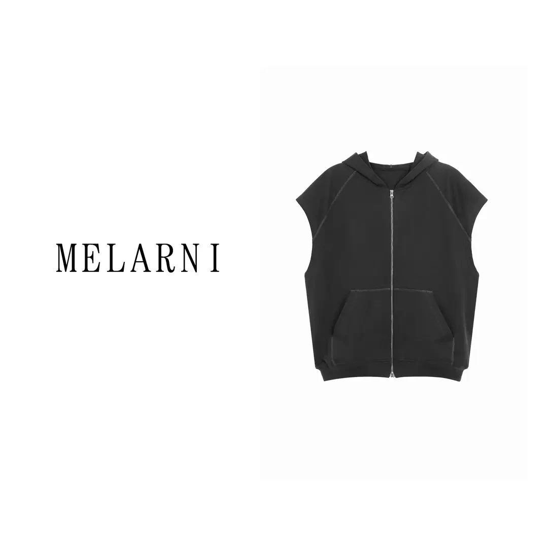 【MELARNI】简约舒适带帽拉链百搭无袖马甲MLN10014