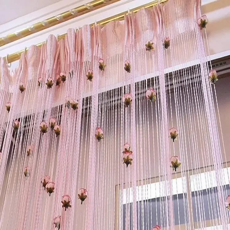 玫瑰花线门帘加密加粗免打孔流苏隔断帘客厅橱窗装饰房间挂帘A878