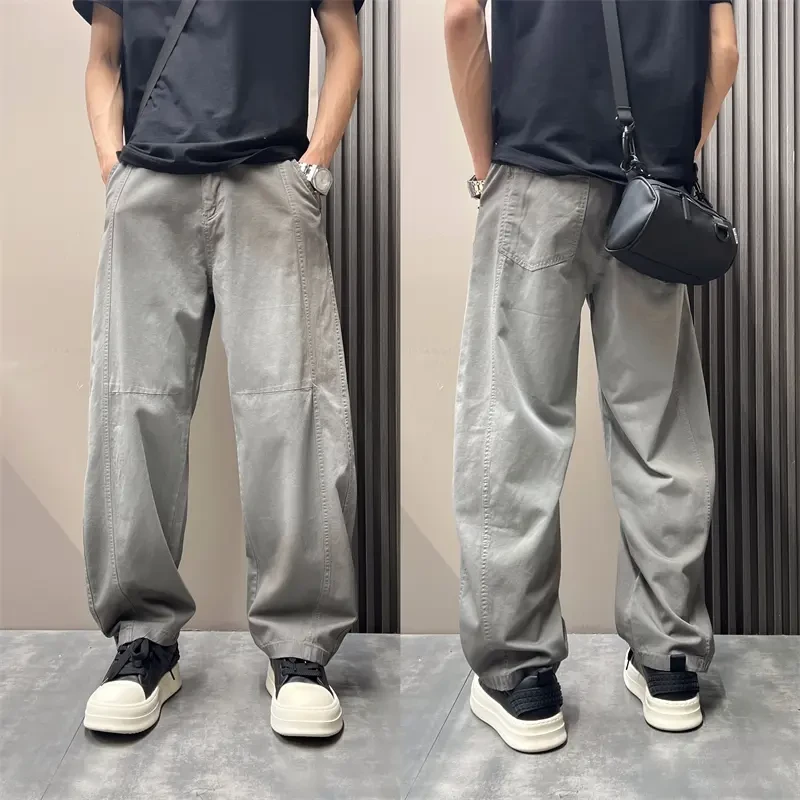 美式潮流牛仔裤男士春季新款水洗渐变痞帅长裤子百搭宽松弯刀裤