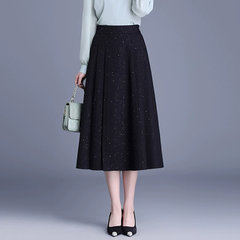 时尚星空亮片针织半身裙女2025春季高腰显瘦中长款休闲裙a字裙子