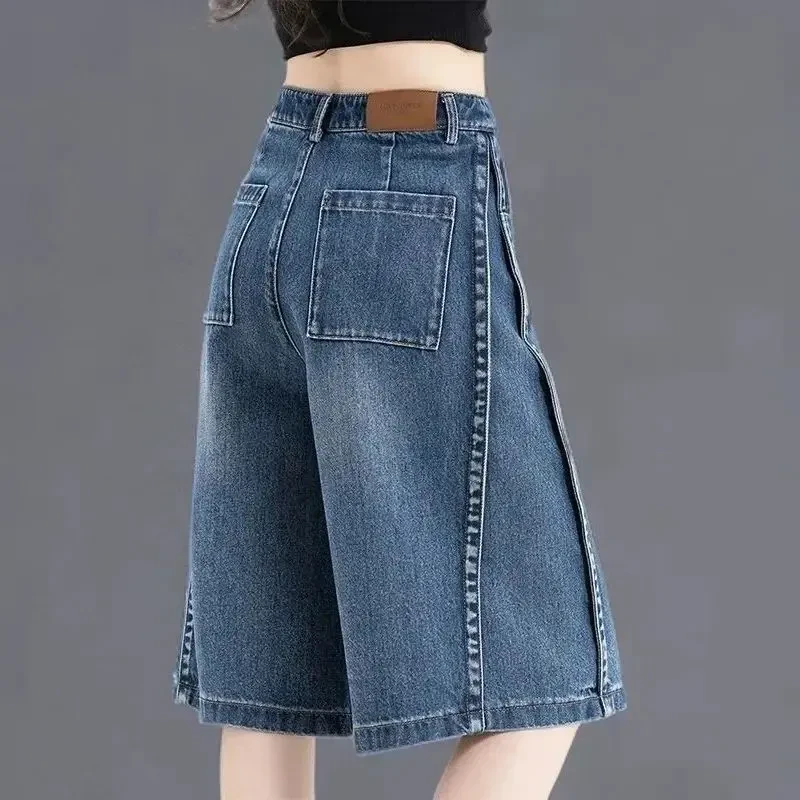 夏季薄款牛仔五分短裤女2025新款高腰宽松大码显瘦直筒阔腿女裤子