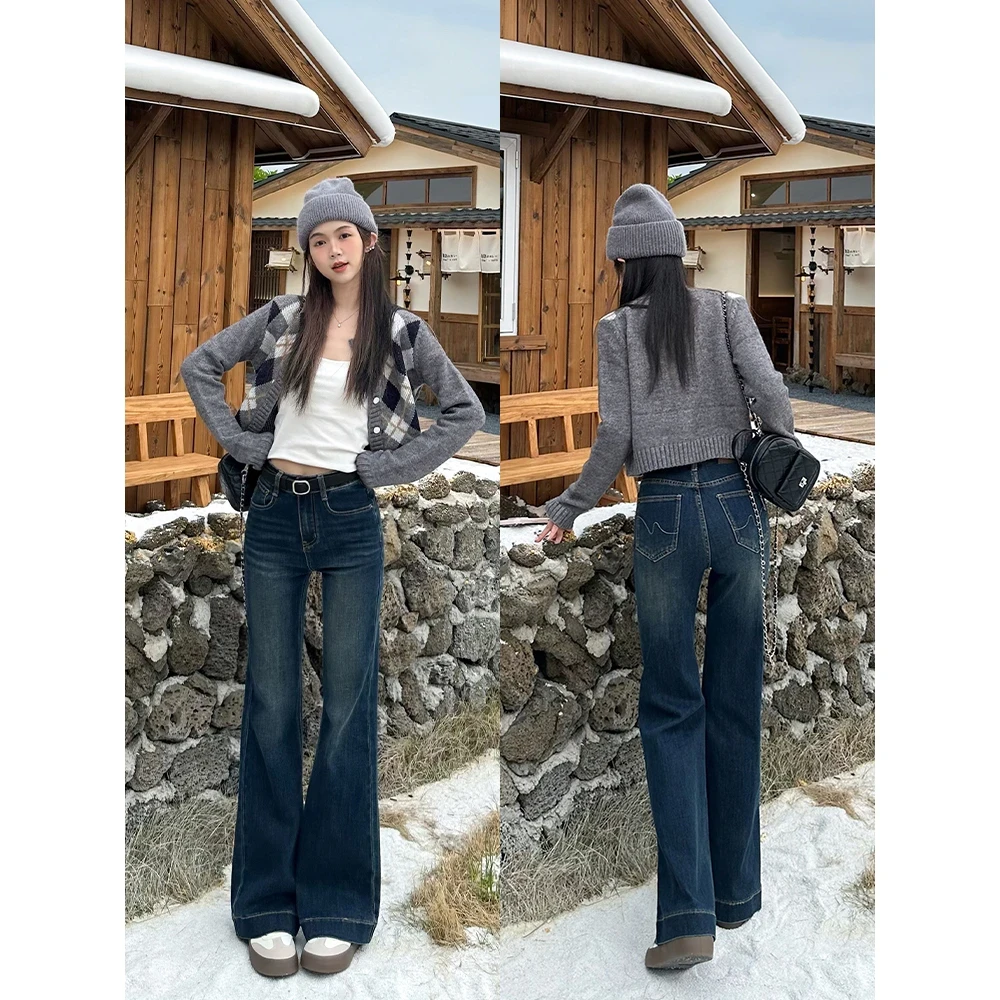 无弹水洗冬季极简风女牛仔裤裤子阔腿裤百搭宽松523007