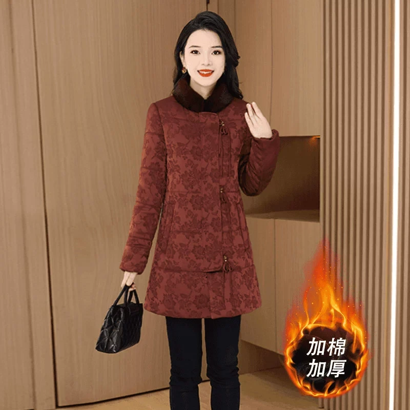 【可蓓儿】红色贵夫人新中式国风棉服女2025新款冬时尚洋气今妈妈装