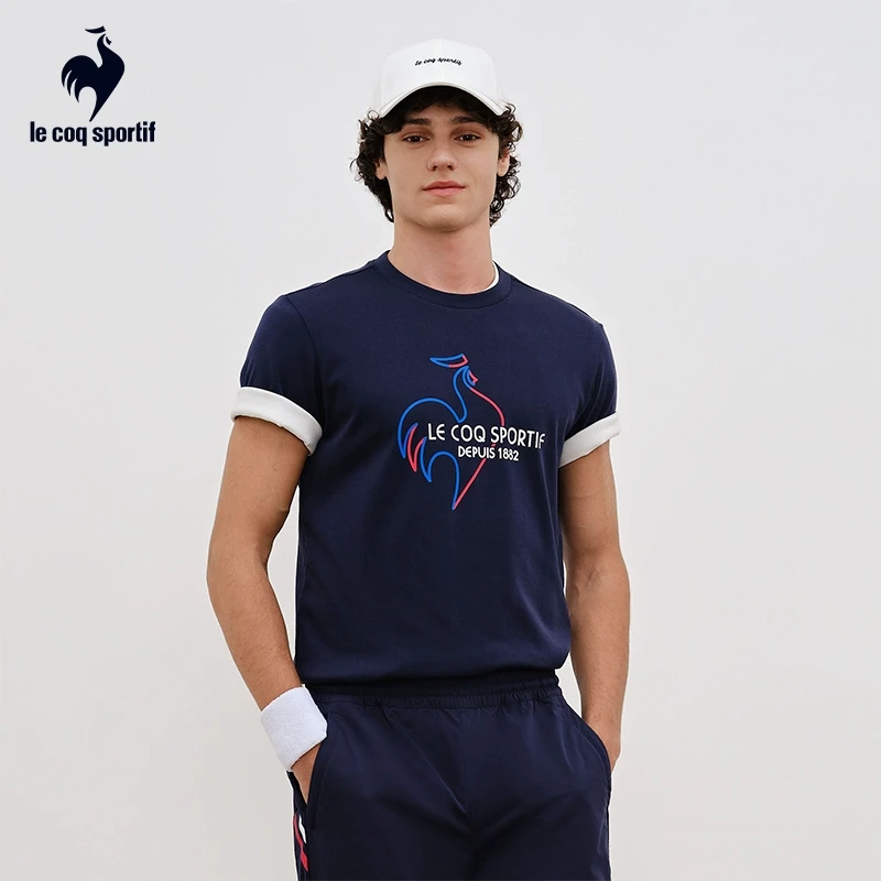 乐卡克法国公鸡夏男子运动短袖柔软潮流百搭休闲T恤L241MCNA0314