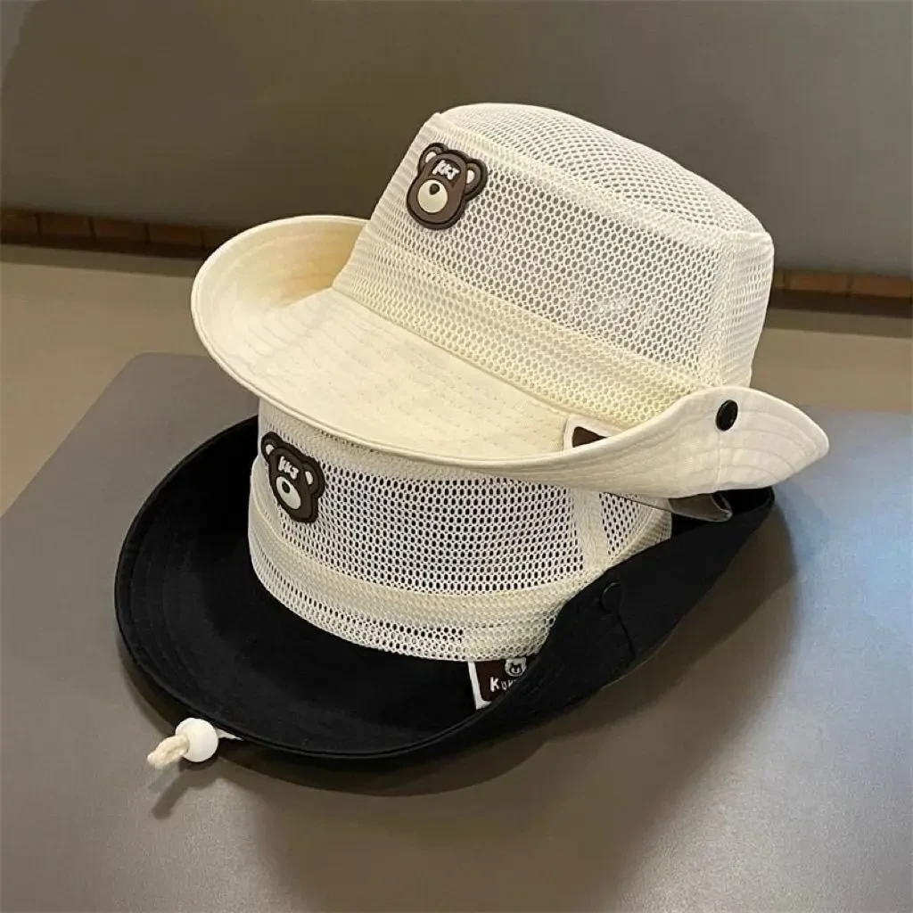 儿童防晒帽子夏季宝宝遮阳帽户外登山网格男女童大檐太阳帽渔夫帽