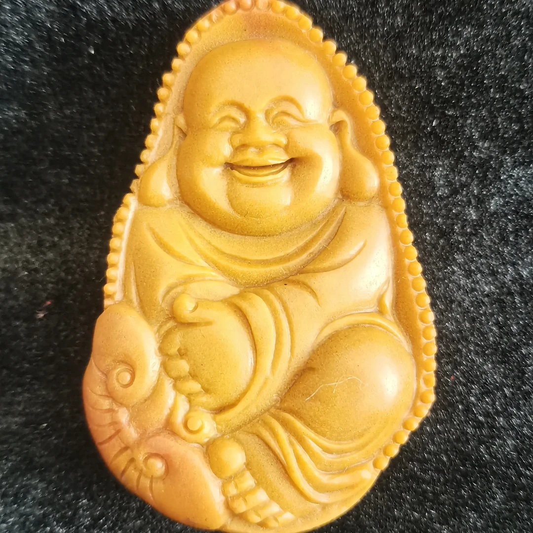 崖柏木背布袋弥勒手把件创意文玩盘玩吊坠挂件装饰品工艺品高6cm