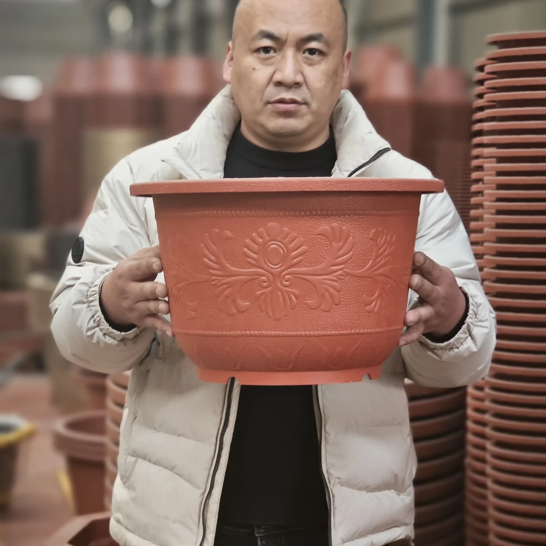 （批发专属）40#口径红色户外加厚树脂大花盆耐用抗晒种果树花卉
