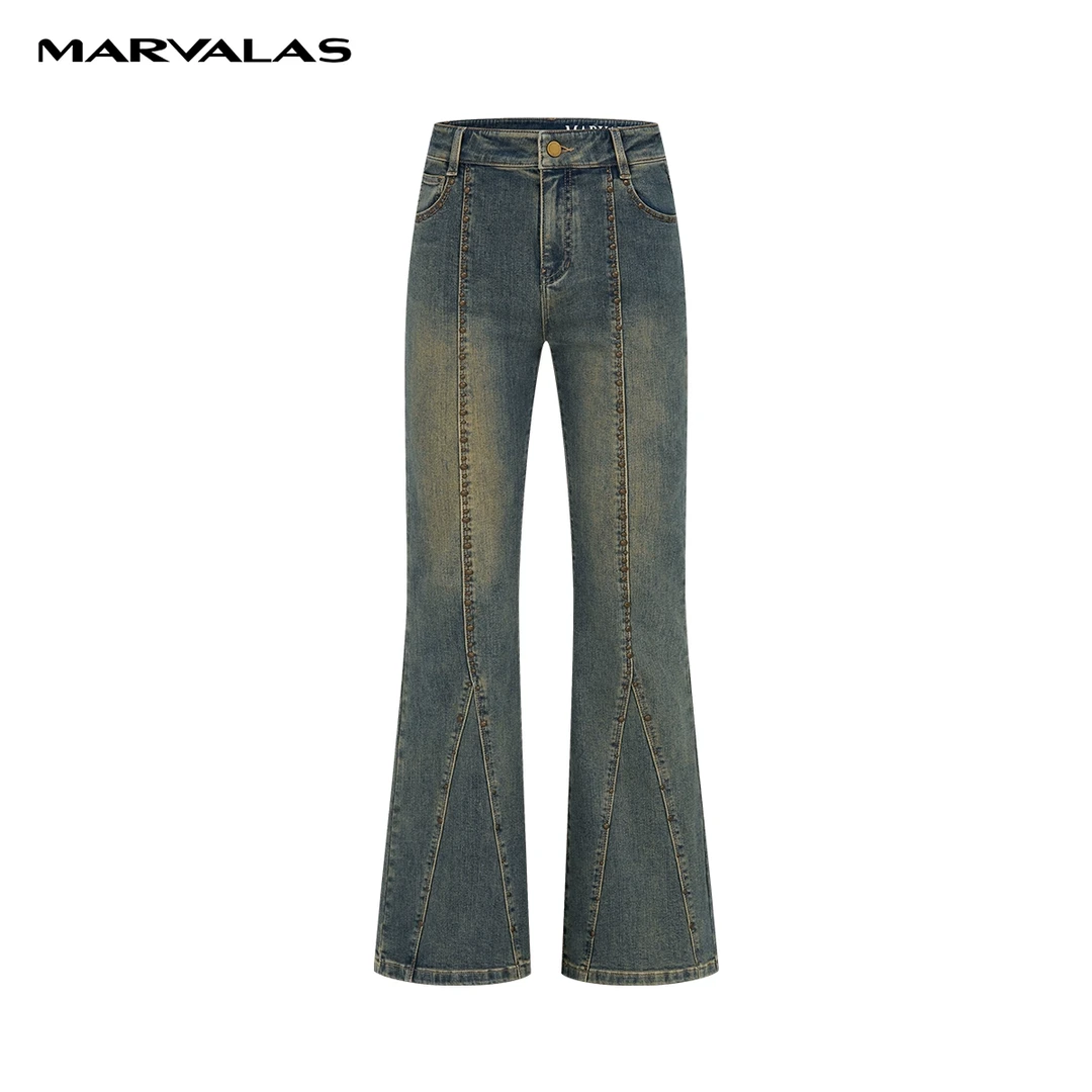 【商场同款】曼德诗牛仔裤春装新款高腰显瘦喇叭休闲M103309127