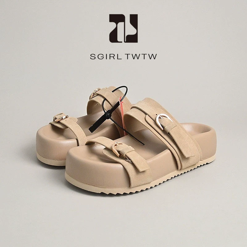 SGIRL 日系一字带厚底拖鞋2025夏新款外穿轻软百搭大头露趾凉拖女