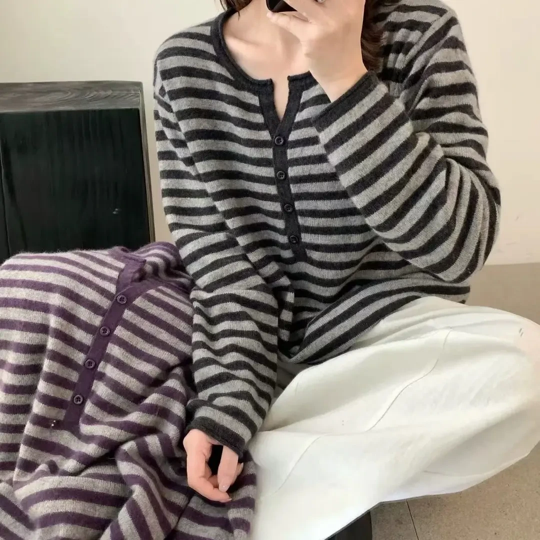 轻薄羊毛打底衫条纹百搭针织羊毛针织衫上衣（衣长57胸围112）