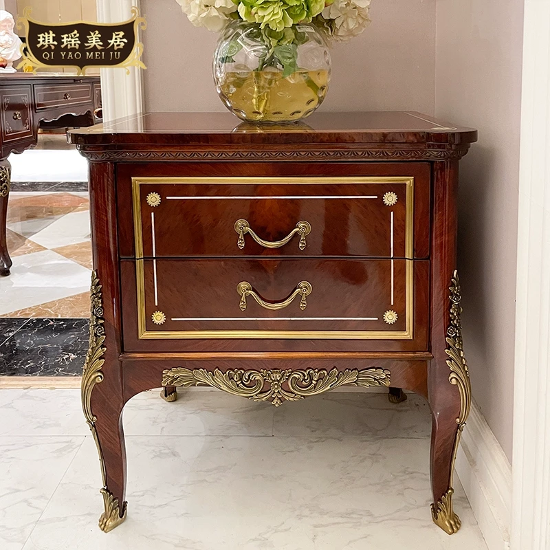 琪瑶美居英式别墅桃花心木床头柜欧式古典木皮贝壳拼花卧室收纳柜