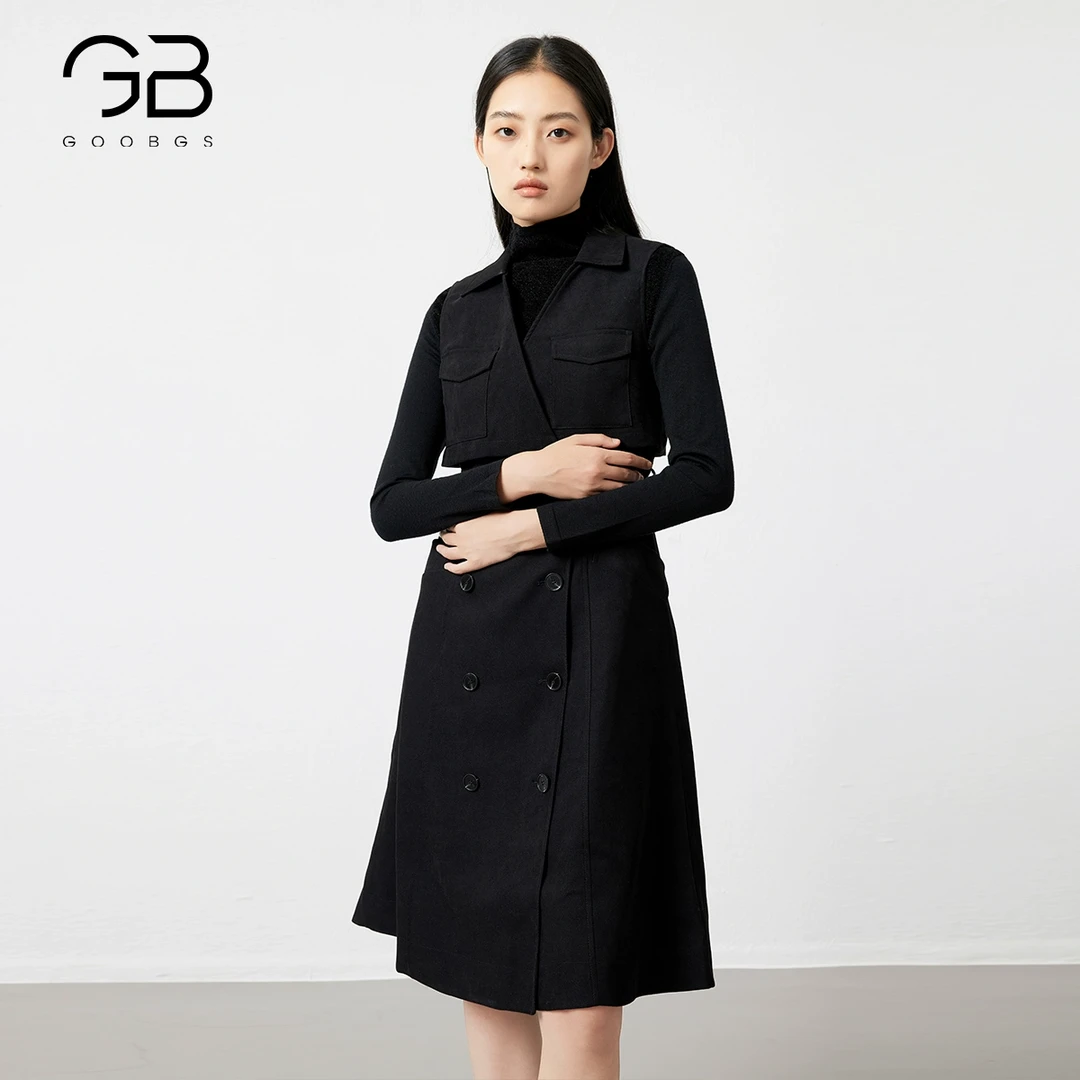 【谷邦L+】谷邦GOOBGS 翻领无袖假两件连衣裙 G2443281