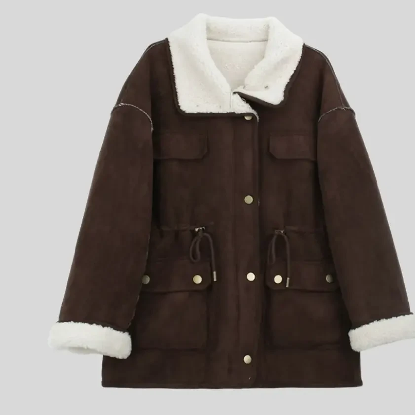 冬季新款美式复古中长款加厚保暖时尚外套女