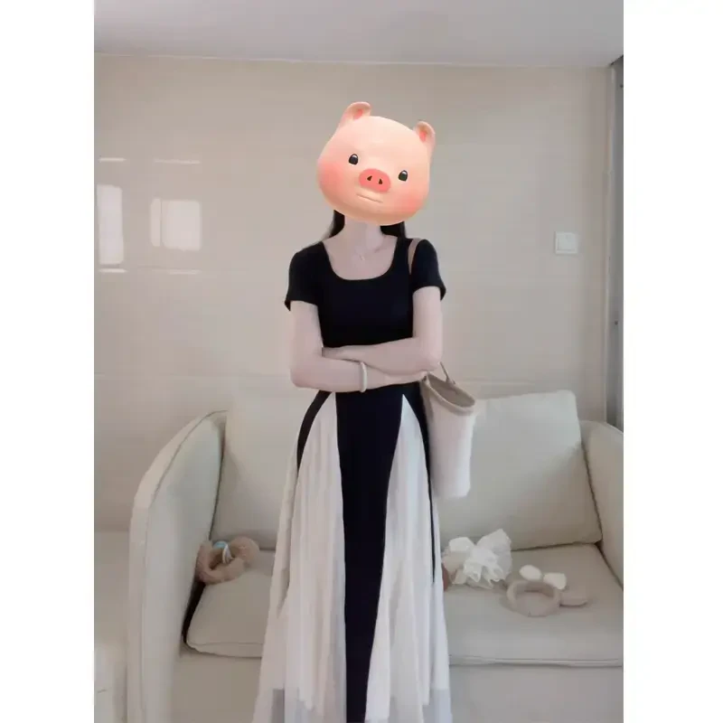 C234夏季新款独有氛围拿捏回头率设计感拼网纱连衣裙