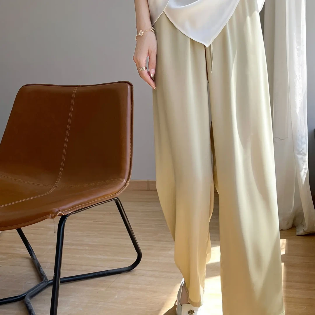 醋酸冰丝空气阔腿裤高腰显瘦垂直休闲裤拖地凉感