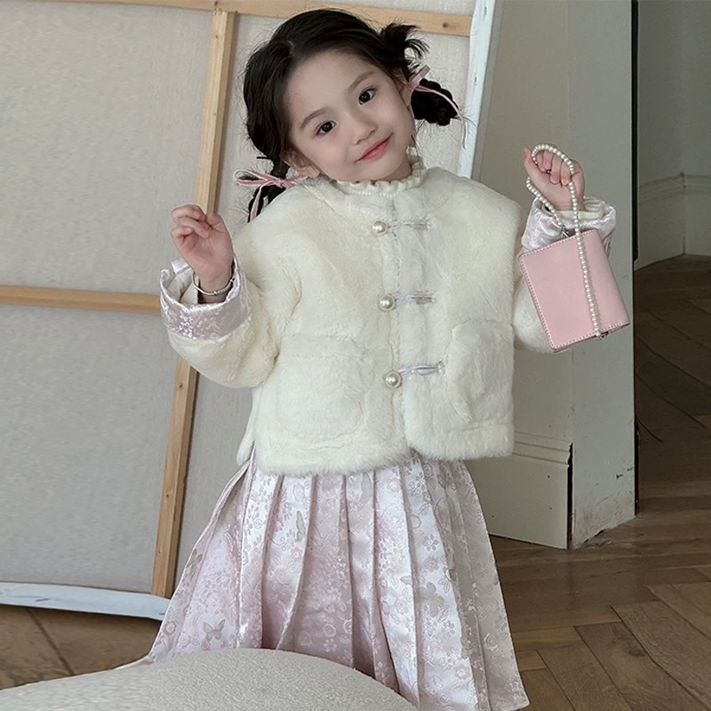 国风马面裙套装2025秋冬儿童拜年服女宝宝公主洋气套裙-2813