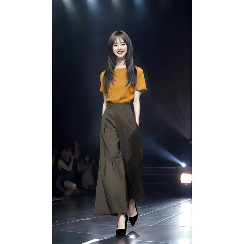 夏装搭配一整套小个子韩里韩气ootd减龄针织上衣阔腿裤两件套装女