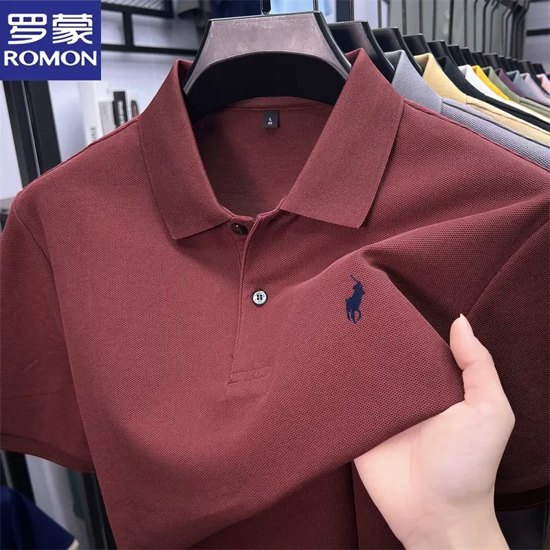 罗蒙正品夏季纯棉男士T恤衫美式休闲短袖全棉小马标中年半袖上衣