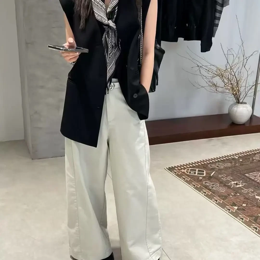 （8090）韩系简约百搭显瘦弯刀设计九分休闲阔腿裤女式早秋新款