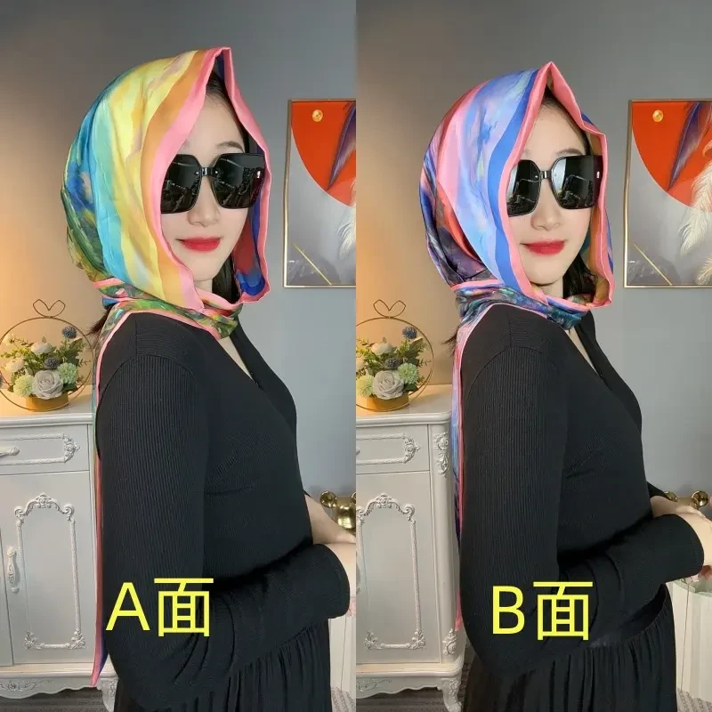 【双层双色丝巾帽】春夏新款帽子防嗮旅游遮阳飘带一体帽薄款透气
