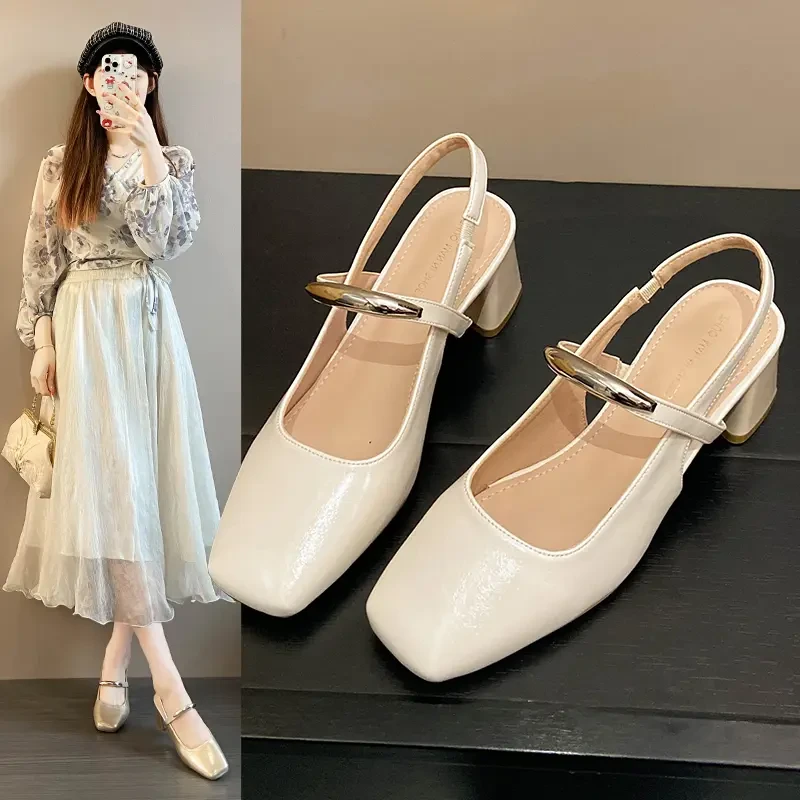 银色高跟鞋女粗跟2025年夏季新款法式复古配旗袍玛丽珍包头凉鞋女