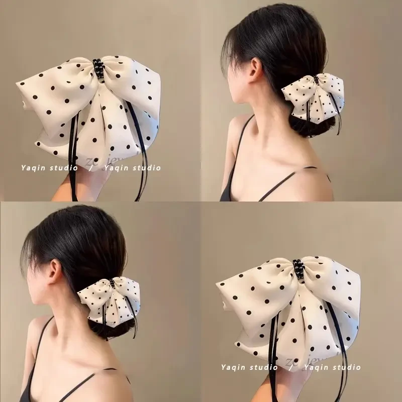 黑白时尚！波点蝴蝶结高马尾夹！女高级感闪钻发抓发饰女夏盘发器